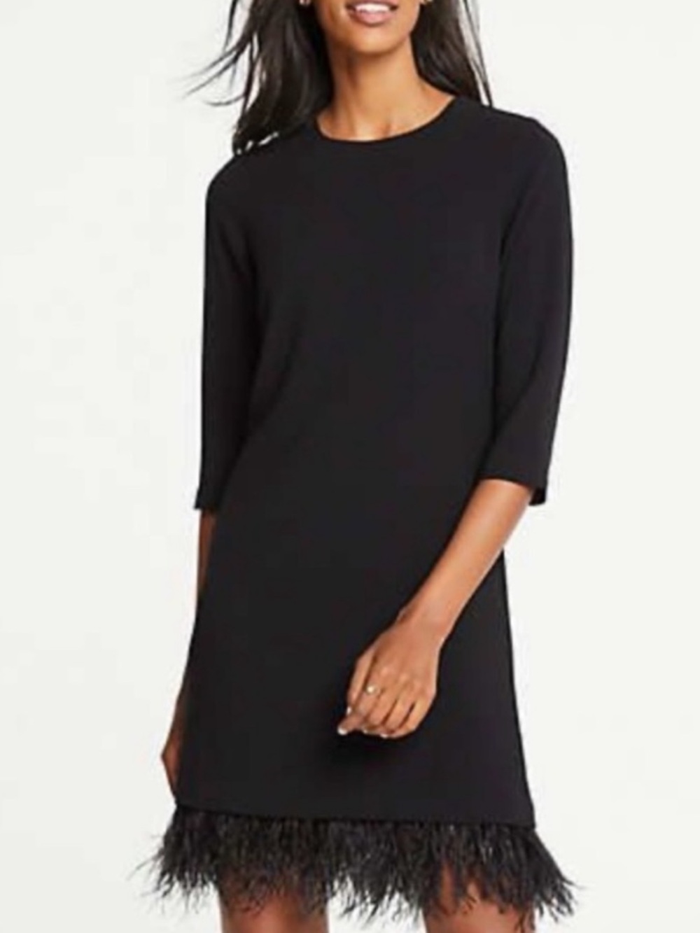 Ann Taylor Black Mini Dress with Feather Hem